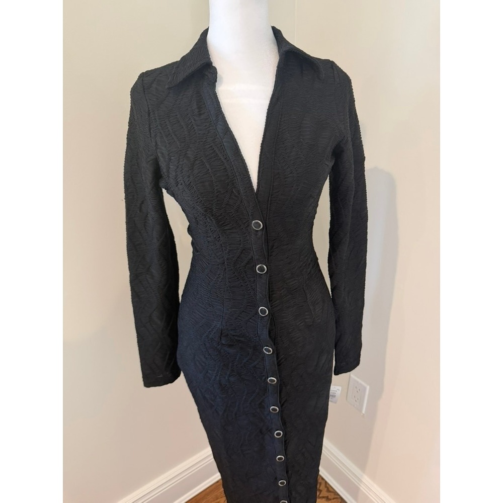 The Sang Long-sleeve NWT Midi Dress, Stretch, Black, Full Button Down Front S - Picture 2 of 8